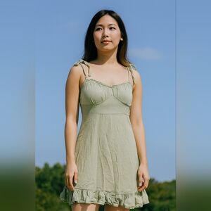 HOLLISTER ABERCROMBIE FITCH Milkmaid Green Sleeveless Dress‎ Ruffle